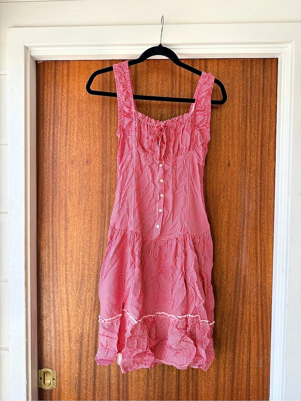 Frankies Bikinis Christabelle Rayon Dress Gingham Mini Dress in Pink & White